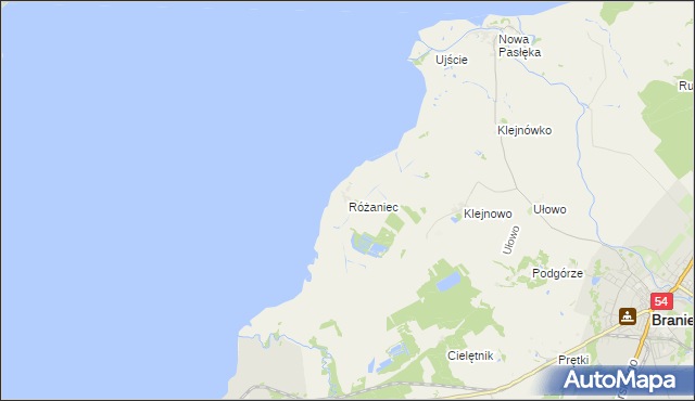 mapa Różaniec gmina Braniewo, Różaniec gmina Braniewo na mapie Targeo
