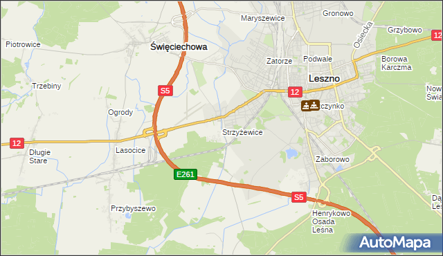 mapa Strzyżewice gmina Święciechowa, Strzyżewice gmina Święciechowa na mapie Targeo