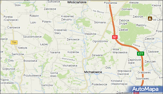 mapa Wilczkowice gmina Michałowice, Wilczkowice gmina Michałowice na mapie Targeo