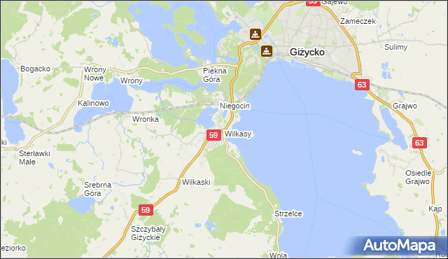 mapa Wilkasy gmina Giżycko, Wilkasy gmina Giżycko na mapie Targeo
