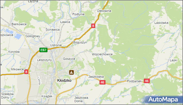 mapa Wojciechowice gmina Kłodzko, Wojciechowice gmina Kłodzko na mapie Targeo