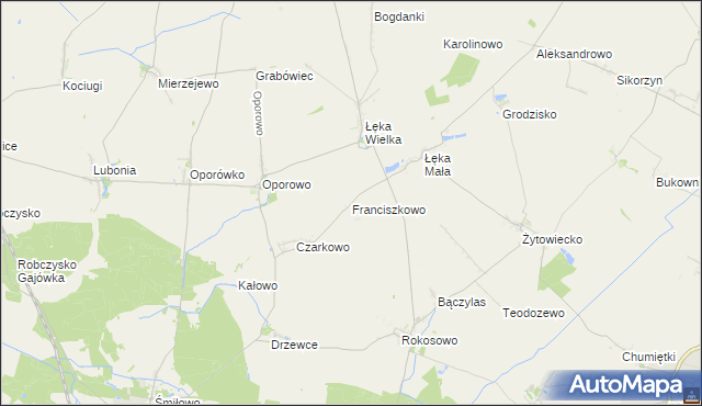 mapa Franciszkowo gmina Poniec, Franciszkowo gmina Poniec na mapie Targeo