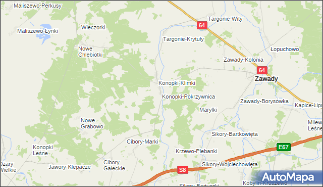 mapa Konopki-Pokrzywnica, Konopki-Pokrzywnica na mapie Targeo