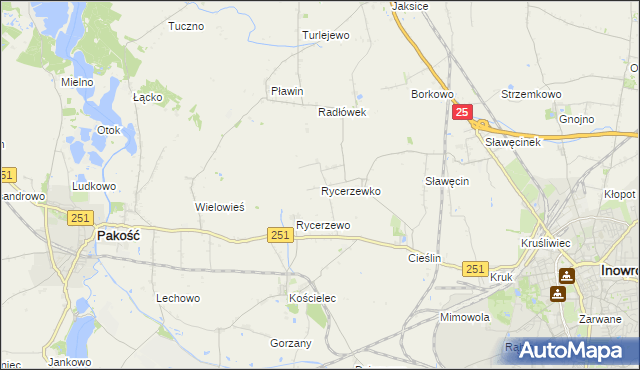 mapa Rycerzewko gmina Pakość, Rycerzewko gmina Pakość na mapie Targeo