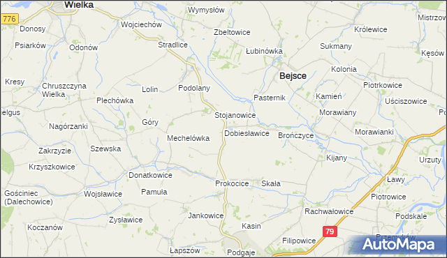 mapa Dobiesławice gmina Bejsce, Dobiesławice gmina Bejsce na mapie Targeo