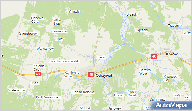 mapa Piaski gmina Odrzywół, Piaski gmina Odrzywół na mapie Targeo