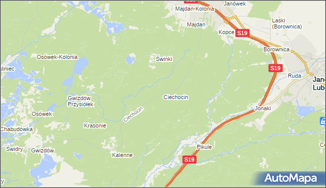 mapa Ciechocin gmina Modliborzyce, Ciechocin gmina Modliborzyce na mapie Targeo