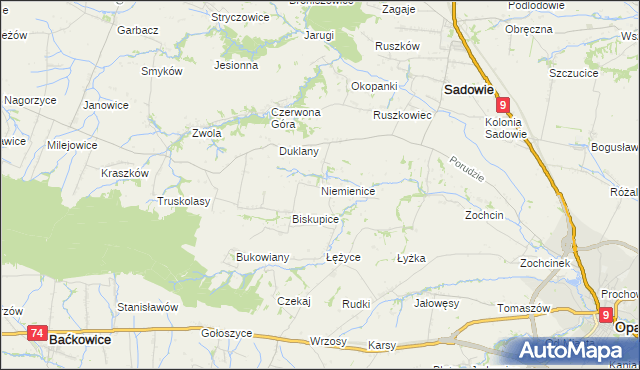 mapa Niemienice gmina Sadowie, Niemienice gmina Sadowie na mapie Targeo