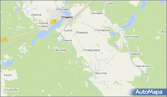 mapa Podegrodzie gmina Drawno, Podegrodzie gmina Drawno na mapie Targeo