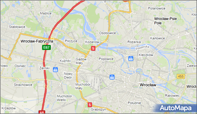 mapa Popowice gmina Wrocław, Popowice gmina Wrocław na mapie Targeo