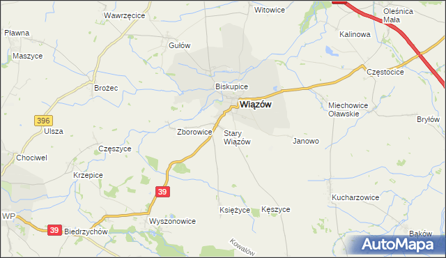 mapa Stary Wiązów, Stary Wiązów na mapie Targeo