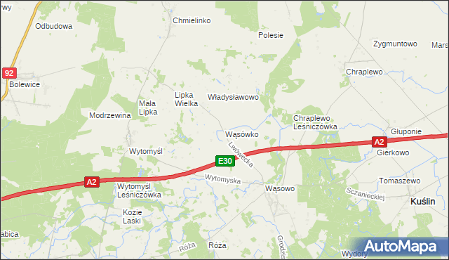 mapa Wąsówko, Wąsówko na mapie Targeo