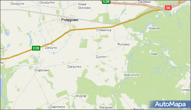 mapa Żychlin gmina Potęgowo, Żychlin gmina Potęgowo na mapie Targeo