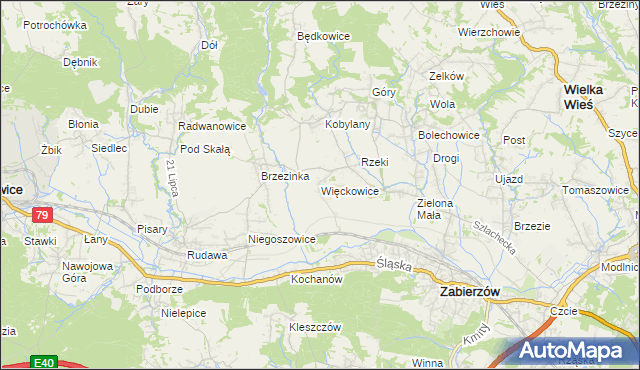 mapa Więckowice gmina Zabierzów, Więckowice gmina Zabierzów na mapie Targeo