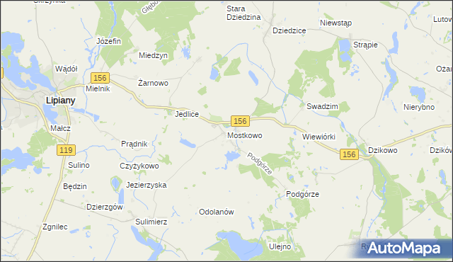 mapa Mostkowo gmina Barlinek, Mostkowo gmina Barlinek na mapie Targeo