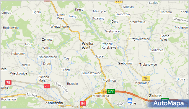 mapa Szyce gmina Wielka Wieś, Szyce gmina Wielka Wieś na mapie Targeo