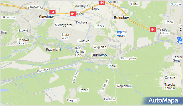 mapa Bukowno powiat olkuski, Bukowno powiat olkuski na mapie Targeo