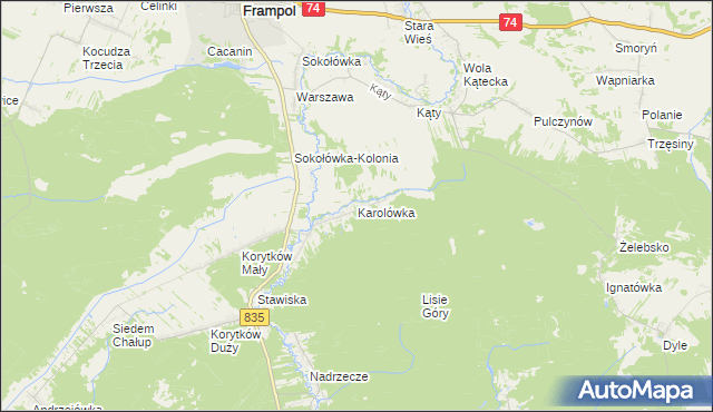 mapa Karolówka gmina Frampol, Karolówka gmina Frampol na mapie Targeo