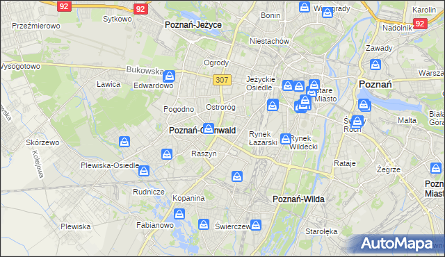 mapa Łazarz gmina Poznań, Łazarz gmina Poznań na mapie Targeo