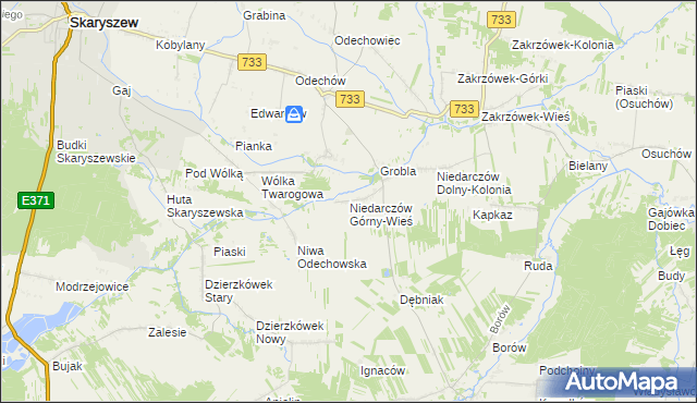 mapa Niedarczów Górny-Wieś, Niedarczów Górny-Wieś na mapie Targeo