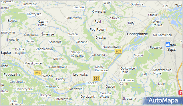 mapa Olszanka gmina Podegrodzie, Olszanka gmina Podegrodzie na mapie Targeo