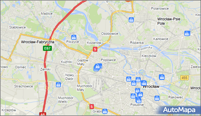 mapa Popowice gmina Wrocław, Popowice gmina Wrocław na mapie Targeo