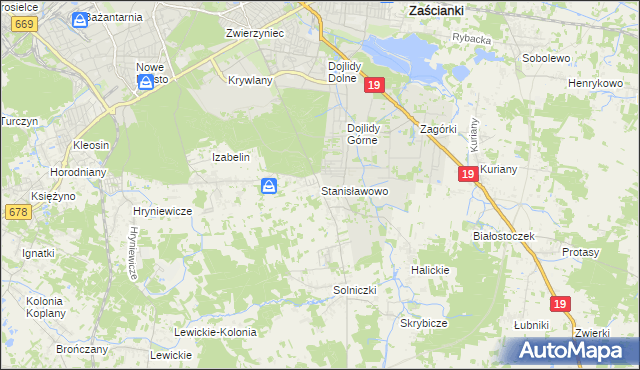 mapa Stanisławowo gmina Juchnowiec Kościelny, Stanisławowo gmina Juchnowiec Kościelny na mapie Targeo