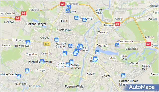 mapa Stare Miasto gmina Poznań, Stare Miasto gmina Poznań na mapie Targeo