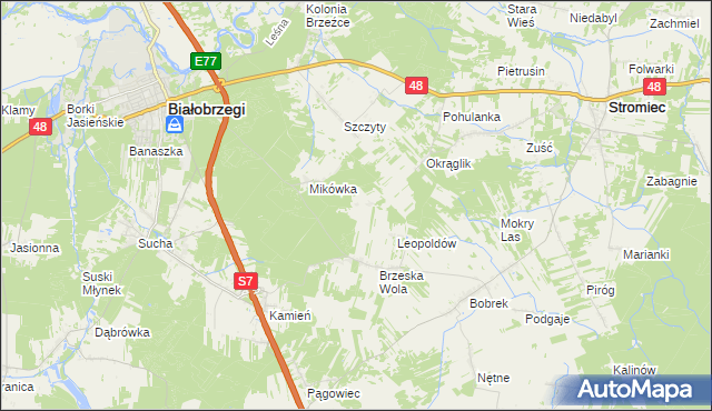 mapa Wojciechówka gmina Białobrzegi, Wojciechówka gmina Białobrzegi na mapie Targeo