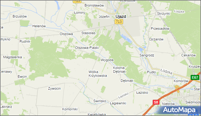 mapa Wygoda gmina Ujazd, Wygoda gmina Ujazd na mapie Targeo