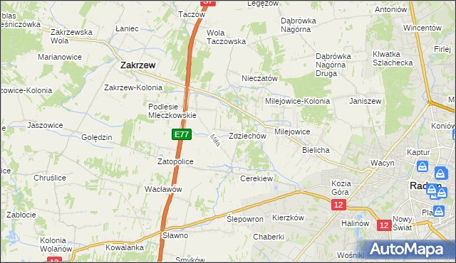mapa Zdziechów gmina Zakrzew, Zdziechów gmina Zakrzew na mapie Targeo