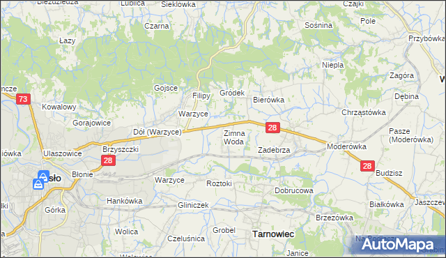 mapa Zimna Woda gmina Jasło, Zimna Woda gmina Jasło na mapie Targeo