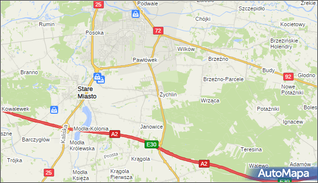 mapa Żychlin gmina Stare Miasto, Żychlin gmina Stare Miasto na mapie Targeo