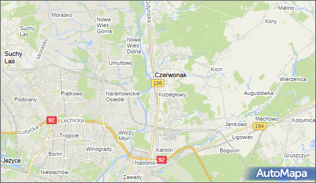 mapa Koziegłowy gmina Czerwonak, Koziegłowy gmina Czerwonak na mapie Targeo