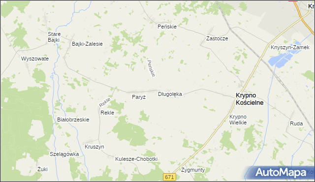 mapa Długołęka gmina Krypno, Długołęka gmina Krypno na mapie Targeo