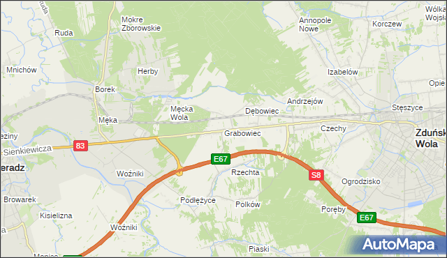 mapa Grabowiec gmina Sieradz, Grabowiec gmina Sieradz na mapie Targeo