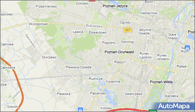 mapa Grunwald gmina Poznań, Grunwald gmina Poznań na mapie Targeo