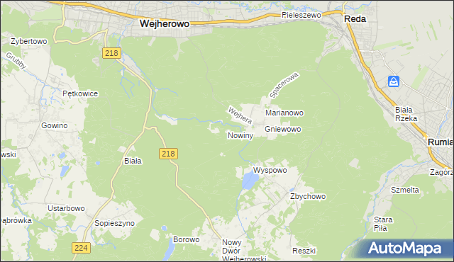 mapa Nowiny gmina Wejherowo, Nowiny gmina Wejherowo na mapie Targeo