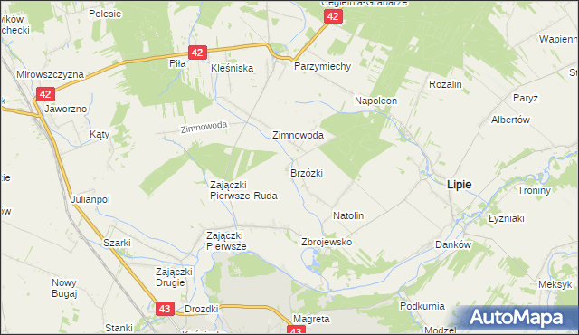 mapa Brzózki gmina Lipie, Brzózki gmina Lipie na mapie Targeo