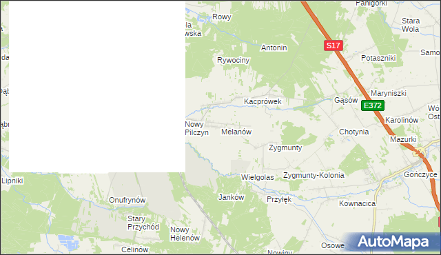 mapa Melanów gmina Łaskarzew, Melanów gmina Łaskarzew na mapie Targeo