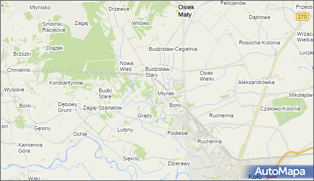 mapa Młynek gmina Osiek Mały, Młynek gmina Osiek Mały na mapie Targeo