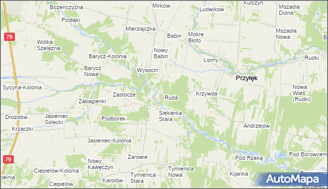 mapa Ruda gmina Przyłęk, Ruda gmina Przyłęk na mapie Targeo