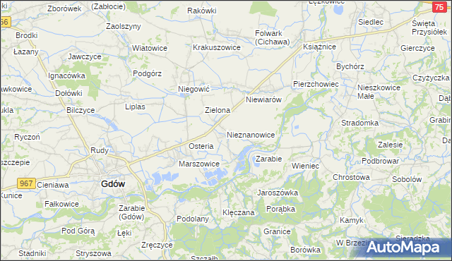 mapa Nieznanowice gmina Gdów, Nieznanowice gmina Gdów na mapie Targeo
