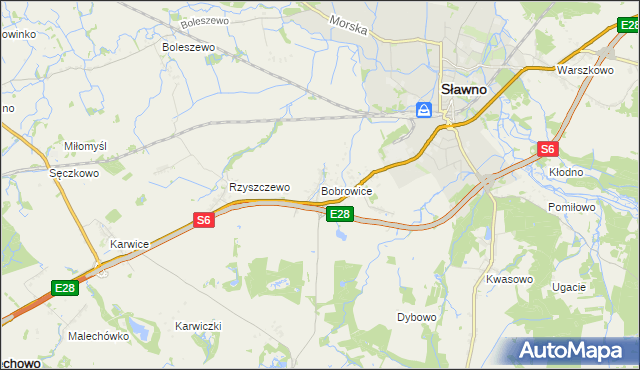 mapa Bobrowice gmina Sławno, Bobrowice gmina Sławno na mapie Targeo