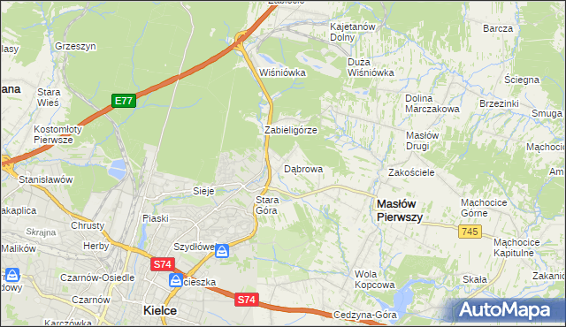 mapa Dąbrowa gmina Masłów, Dąbrowa gmina Masłów na mapie Targeo