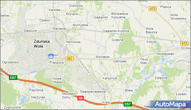 mapa Michałów gmina Zduńska Wola, Michałów gmina Zduńska Wola na mapie Targeo