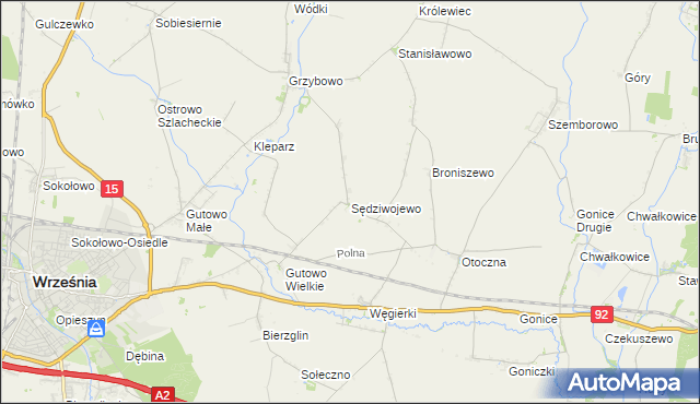 mapa Sędziwojewo gmina Września, Sędziwojewo gmina Września na mapie Targeo