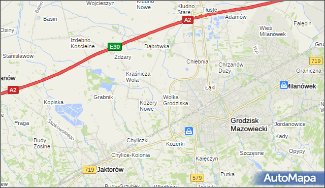 mapa Wólka Grodziska gmina Grodzisk Mazowiecki, Wólka Grodziska gmina Grodzisk Mazowiecki na mapie Targeo