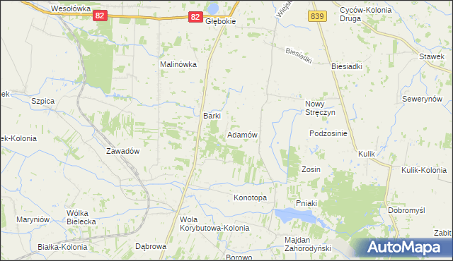 mapa Adamów gmina Cyców, Adamów gmina Cyców na mapie Targeo