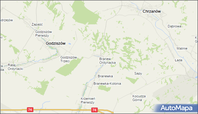 mapa Branew Ordynacka, Branew Ordynacka na mapie Targeo